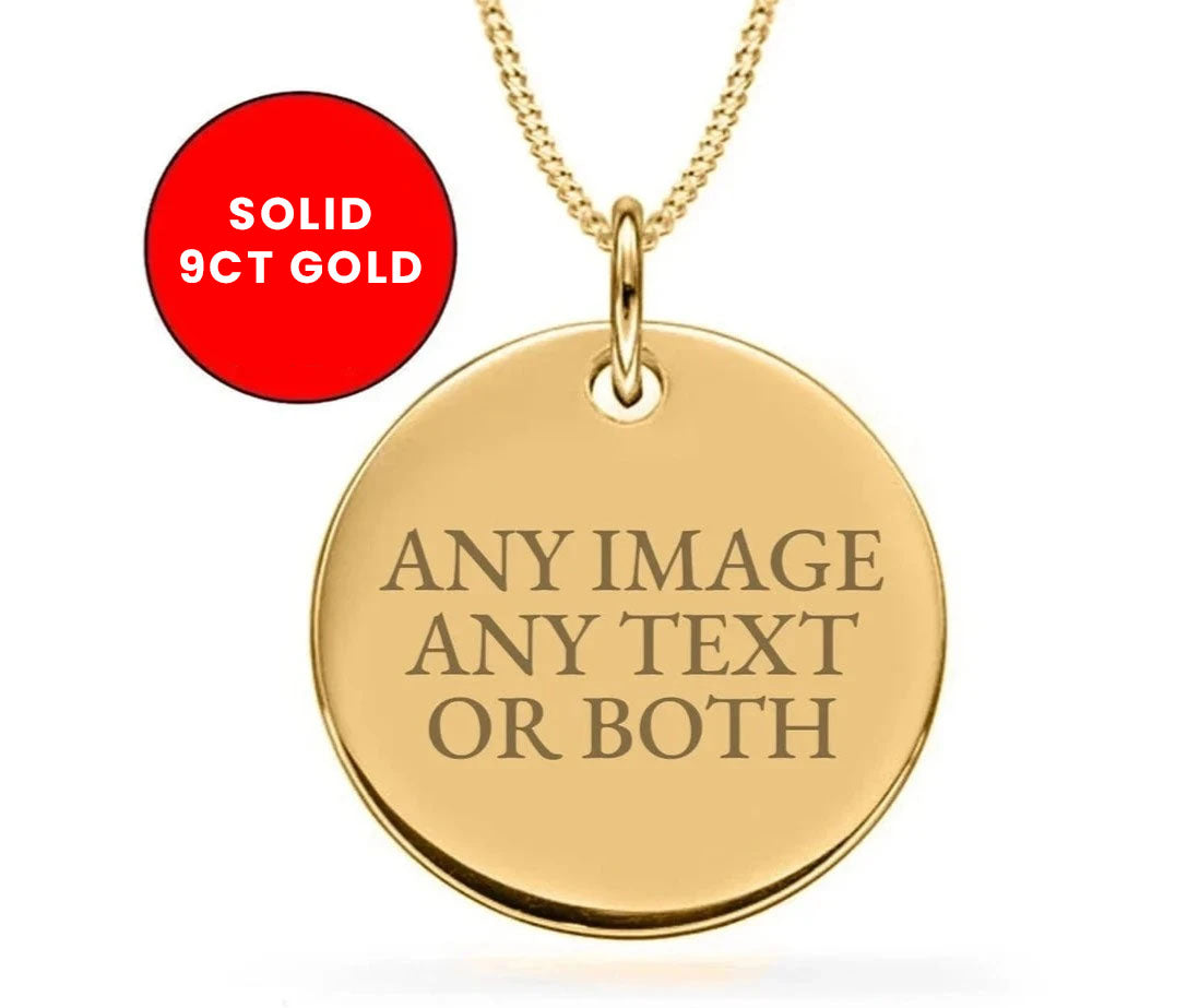 Personalised 9ct Solid Gold 20mm Engraved Disc Pendant Necklace